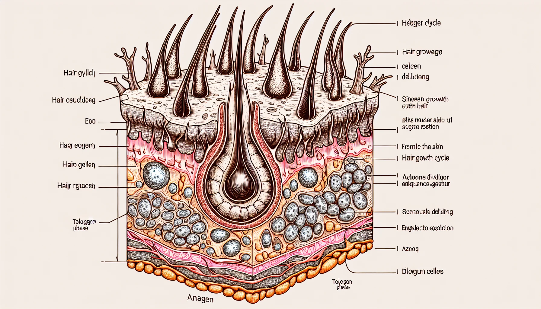 Illustration of hair follicles and hair growth