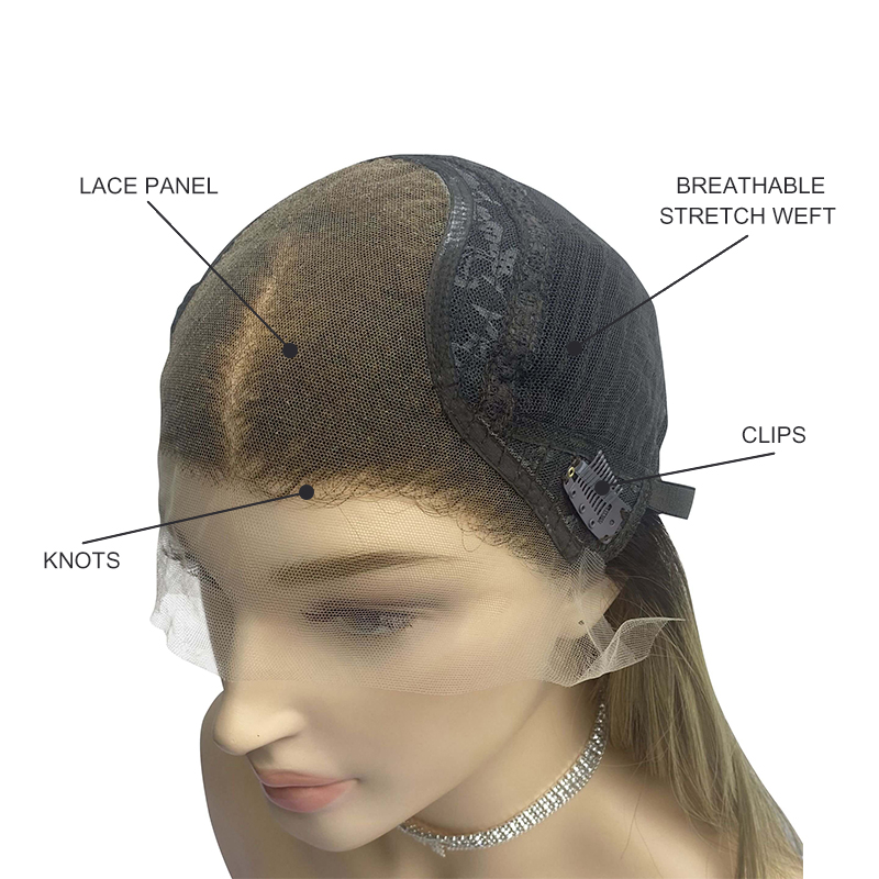 An illustration of a lace front wig showcasing its construction.